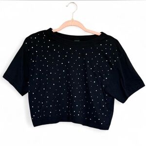 Wild Fable Black Rhinestone Cropped T-Shirt Size Medium